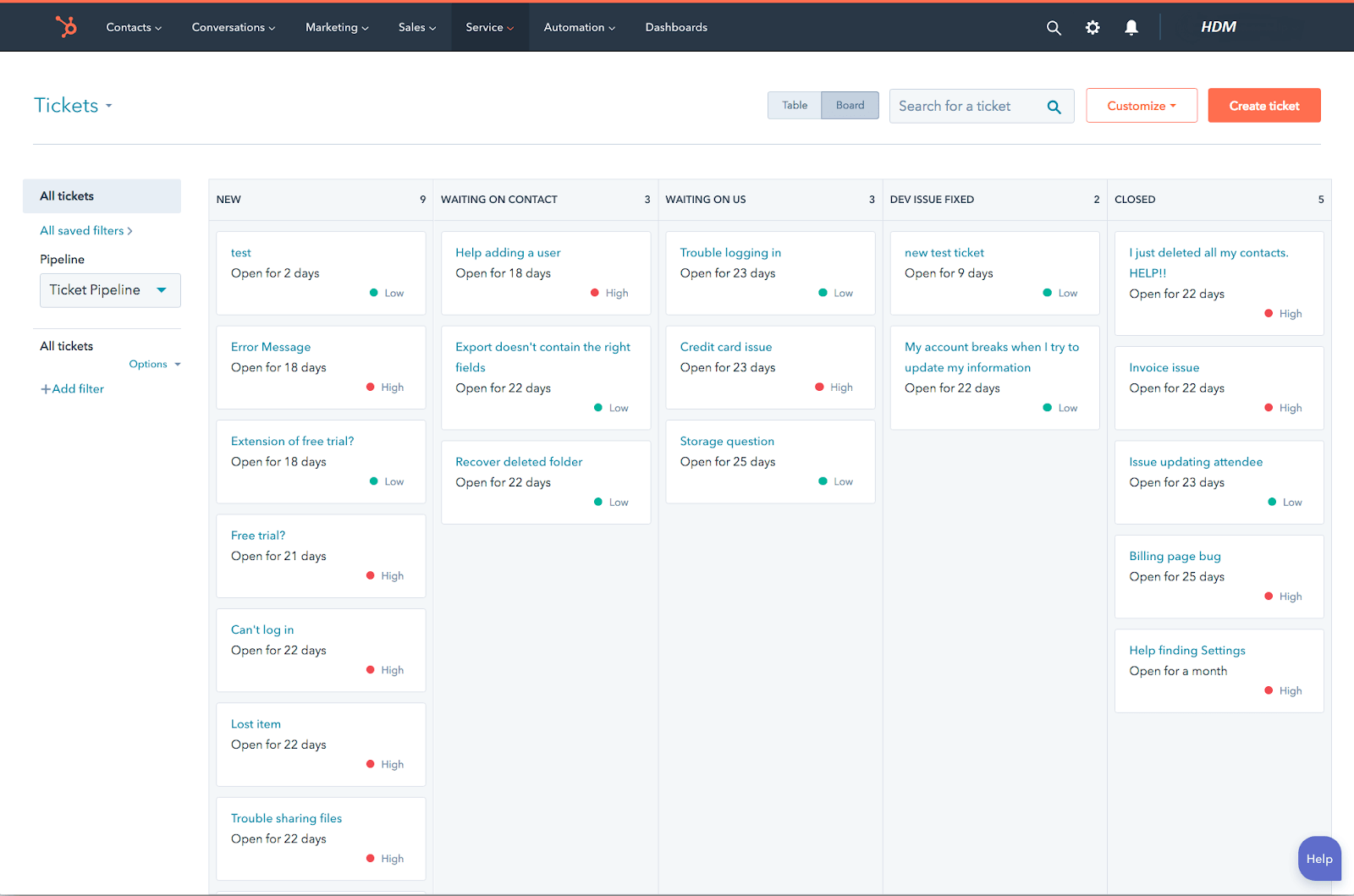 Captura HubSpot Service Hub