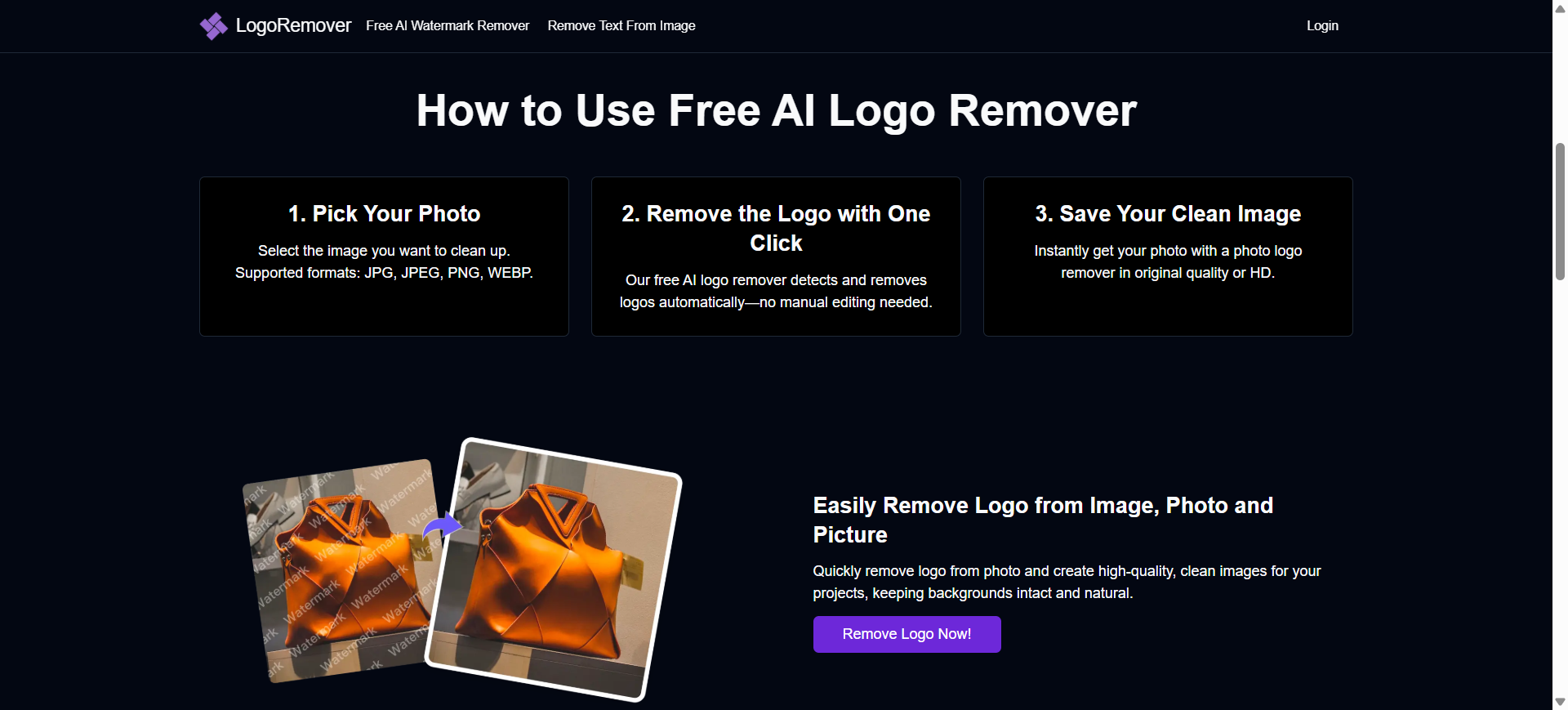 Captura Free AI Logo Remover-LogoRemover AI (no sign-up)