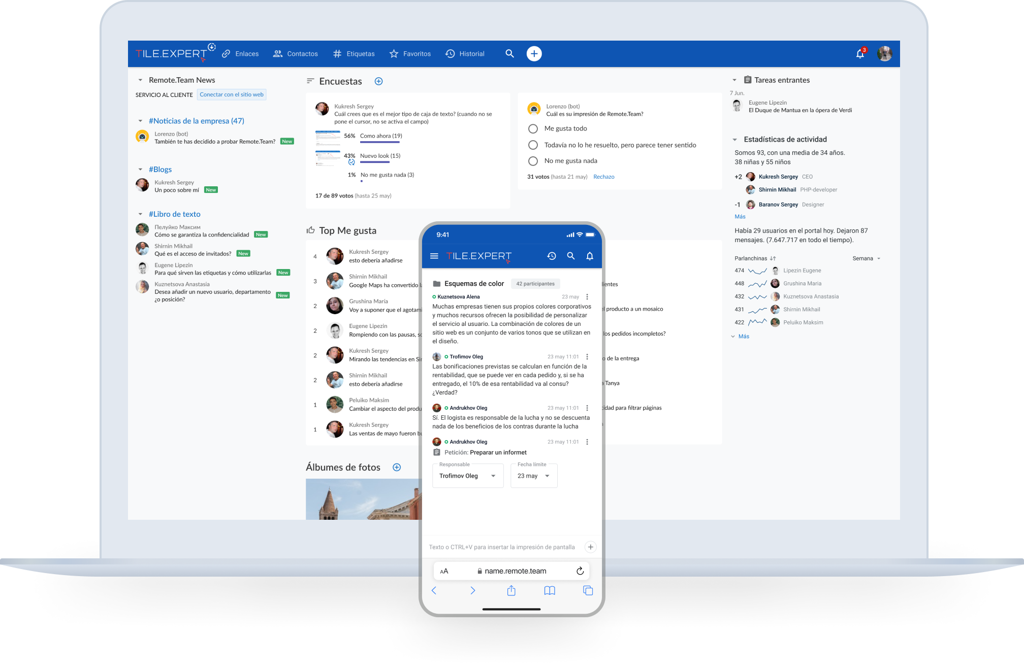 Captura remote.team: chat y tareas para el trabajo en equipo