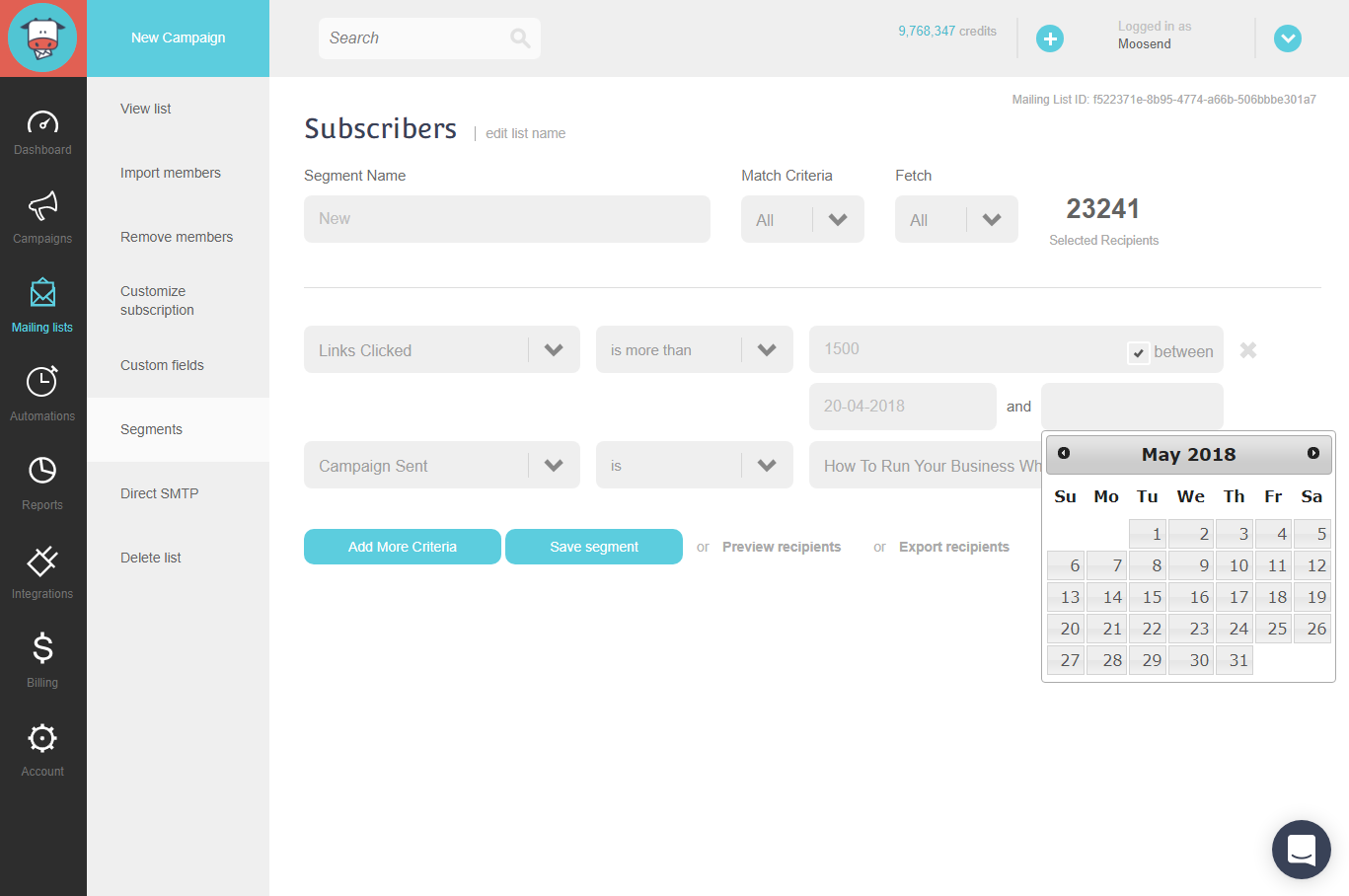 Captura Moosend Email Marketing
