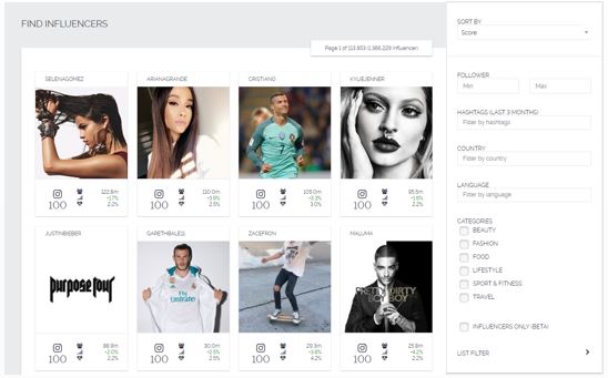 Captura InfluencerDB Platform