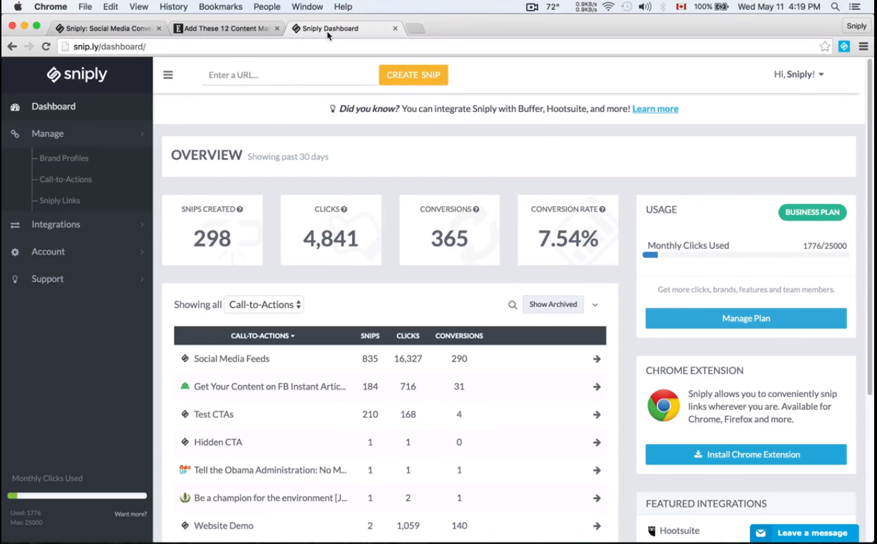 Captura Sniply Marketing en RRSS