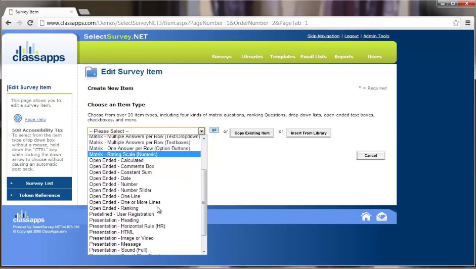 Captura SelectSurvey.NET