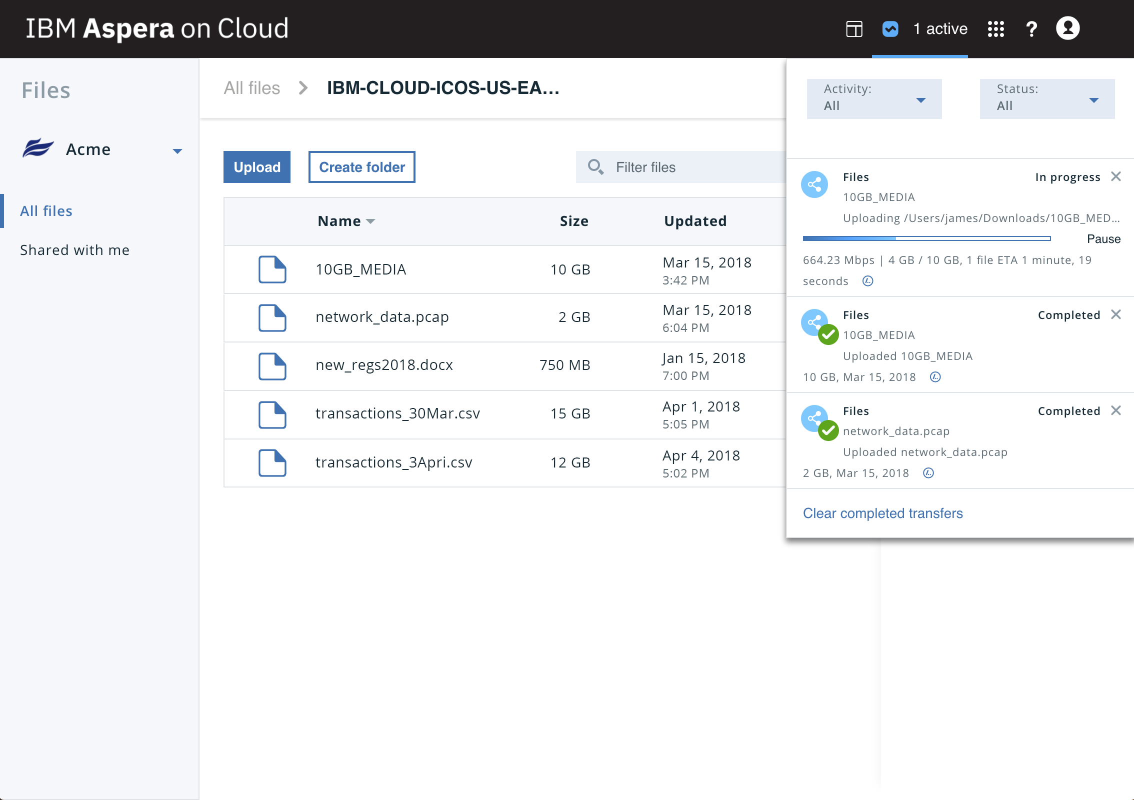Captura IBM Aspera on Cloud
