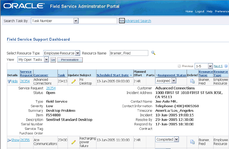 Captura Oracle Field Service