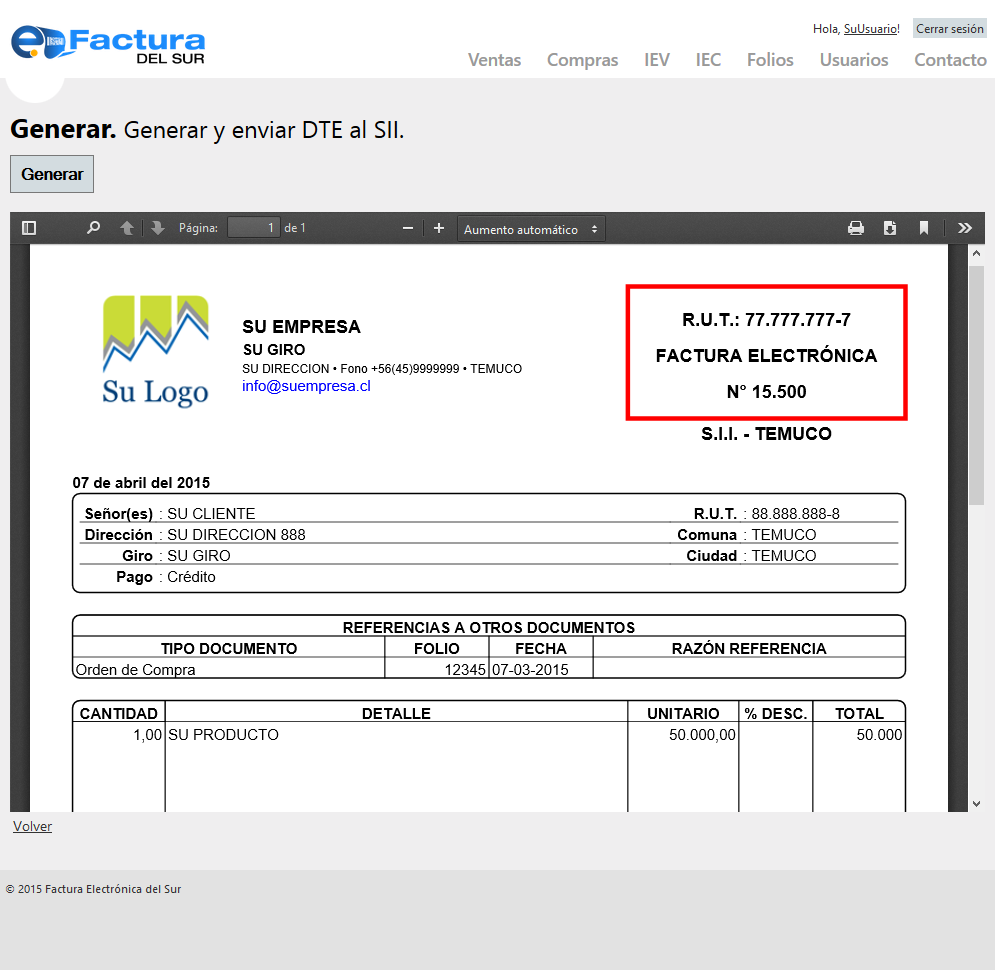 Captura eFactura Del Sur