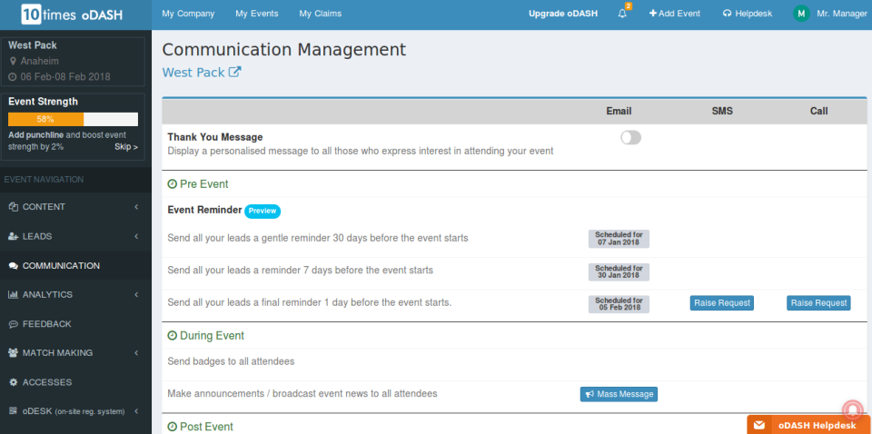 Captura oDASH Gestión de Eventos