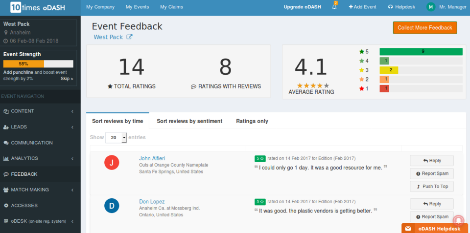 Captura oDASH Gestión de Eventos
