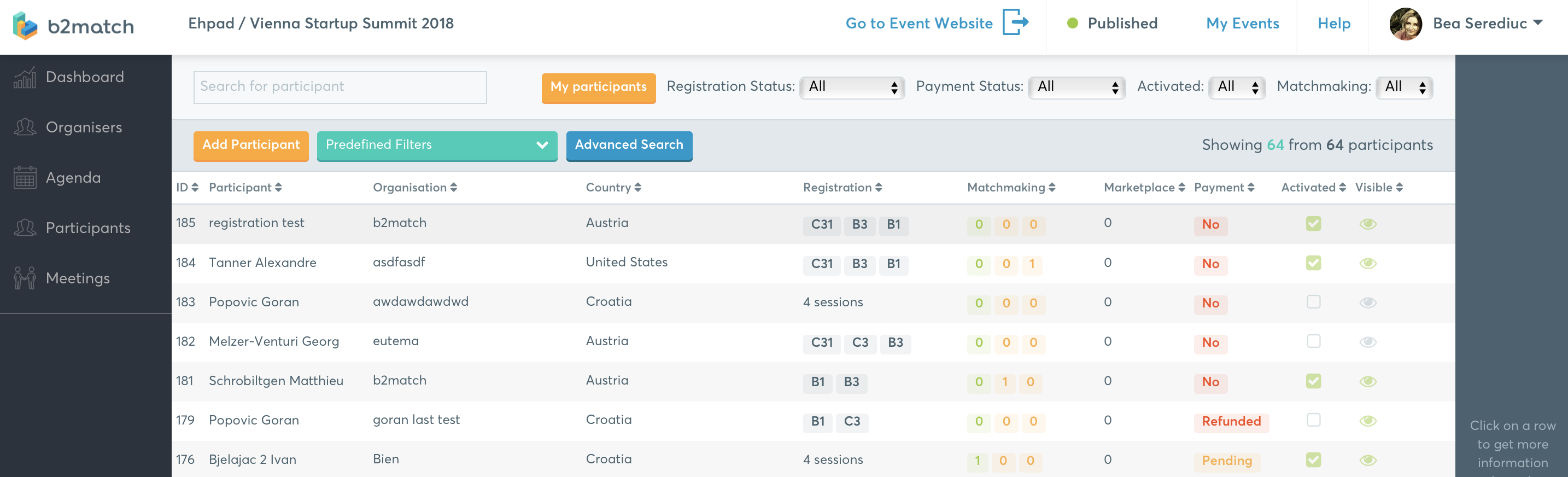 Captura b2match Eventos